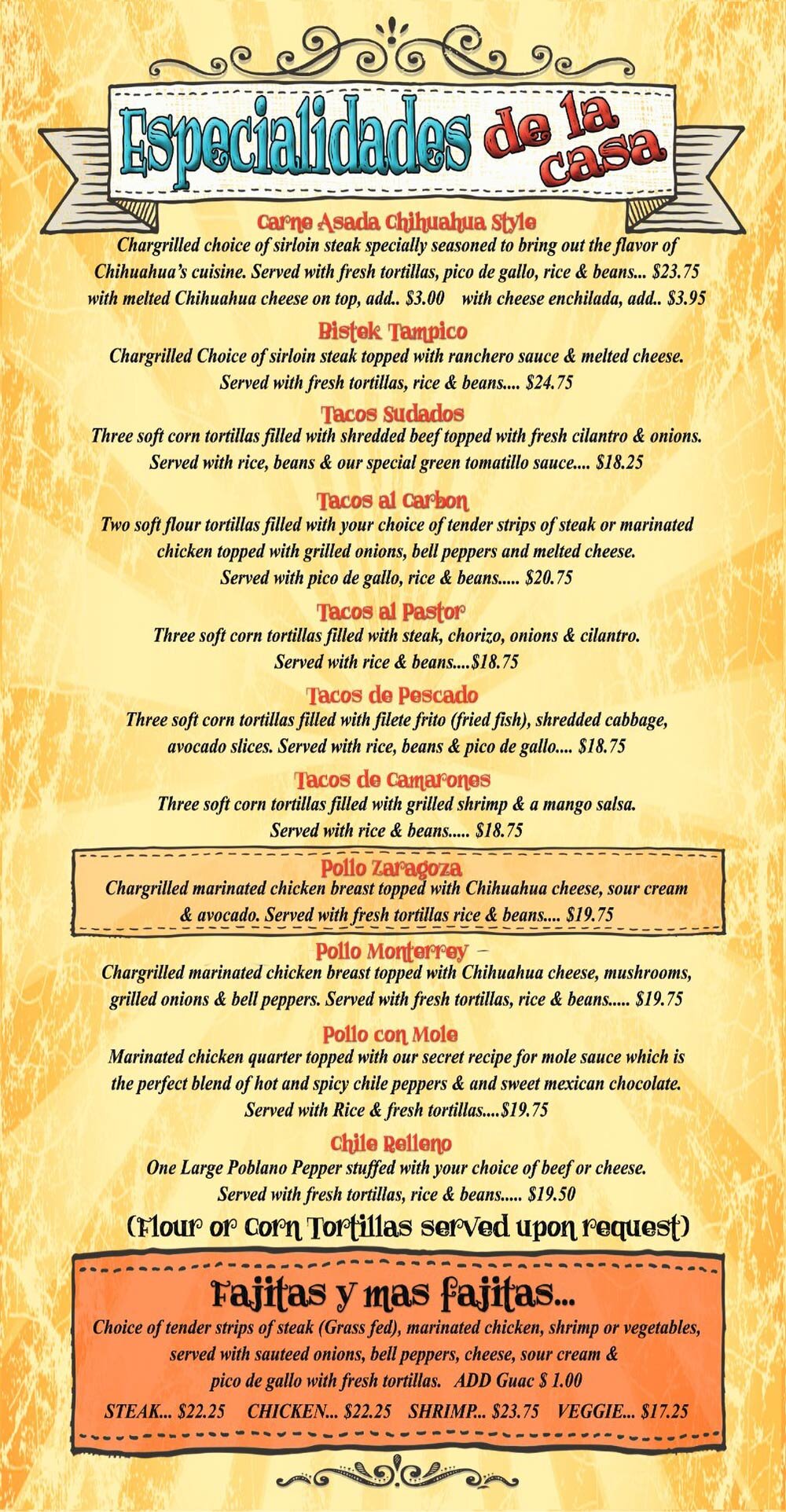 Mi Pueblo Specialty Menu